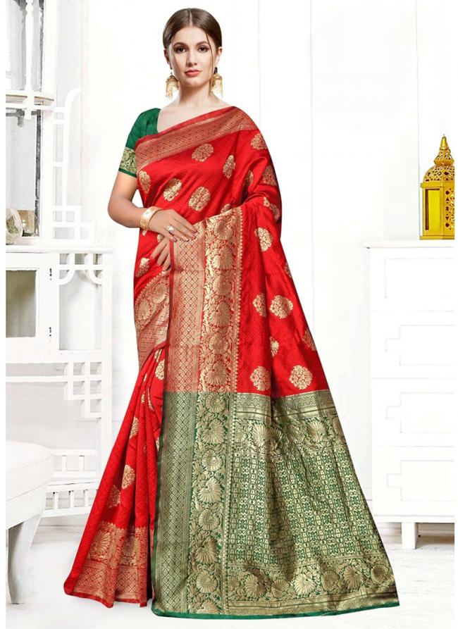 Top Dyed Silk Red Traditional Wear Weaving Saree